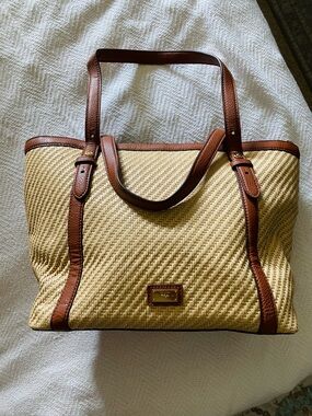 Ralph Lauren Woven Tote with Brown Leather Trim